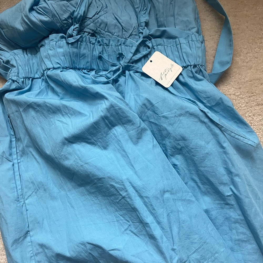 Free People Blue Gathered Mini Dress